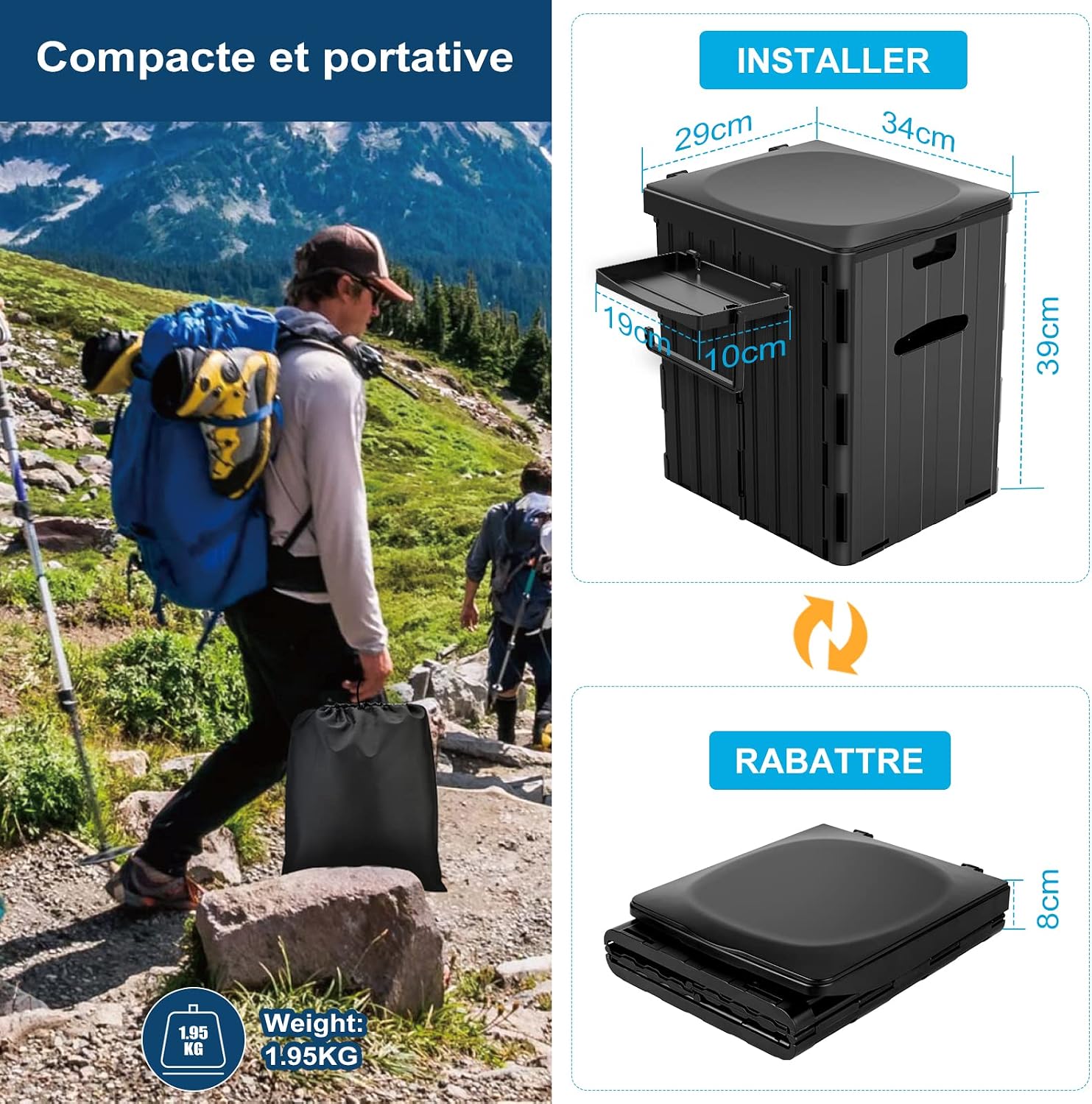 Detalle 2 de WADEO OD0558-P opvouwbaar campingtoilet van ABS met telefoonhouder