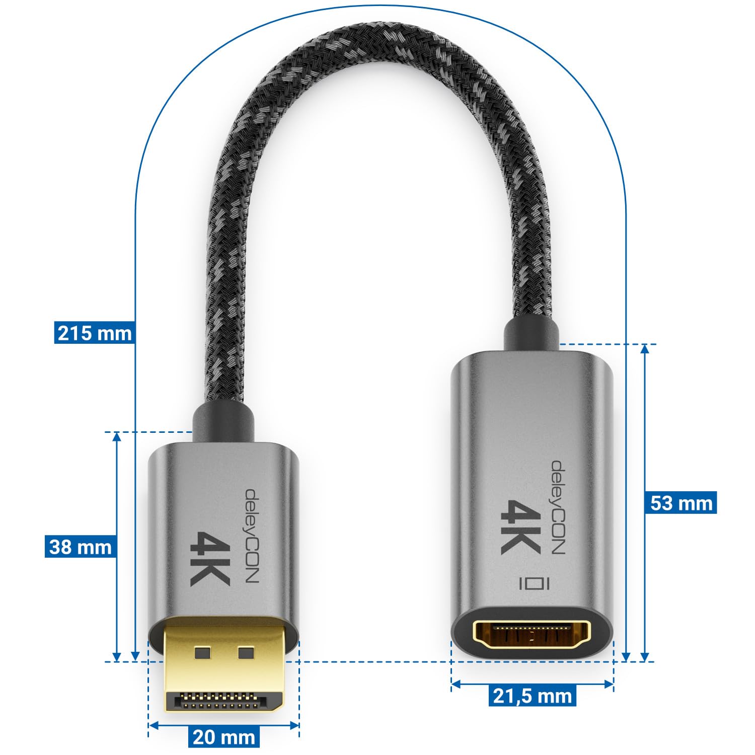 Thumbnail 5 de deleyCON 4K DisplayPort zu HDMI Adapter – 4K@60Hz, Aluminiumgehäuse, Plug & Play