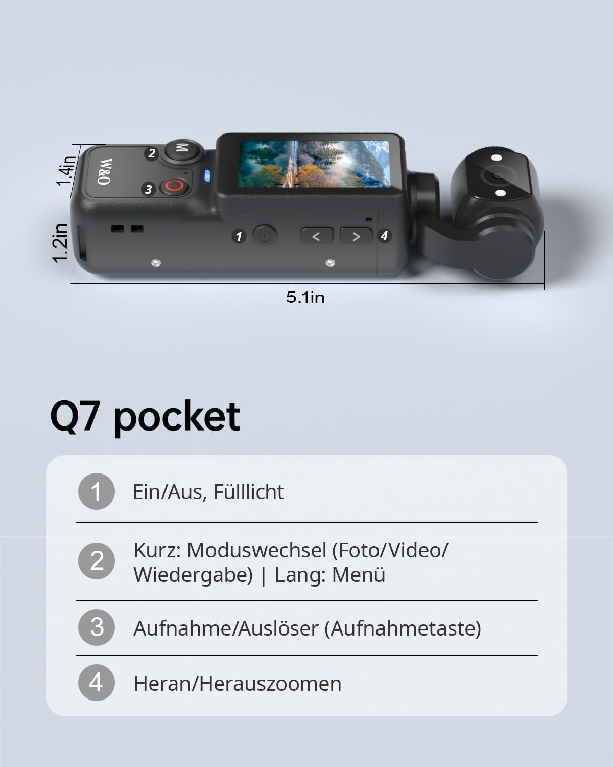 Thumbnail 6 de W & O Vlog Kamera mit 180° Drehbarem Objektiv – 2,5K Pocket Bodycam mit Audio & Video Aufnahme, 7 Stunden Akku, 32GB Speicher, Schwarz