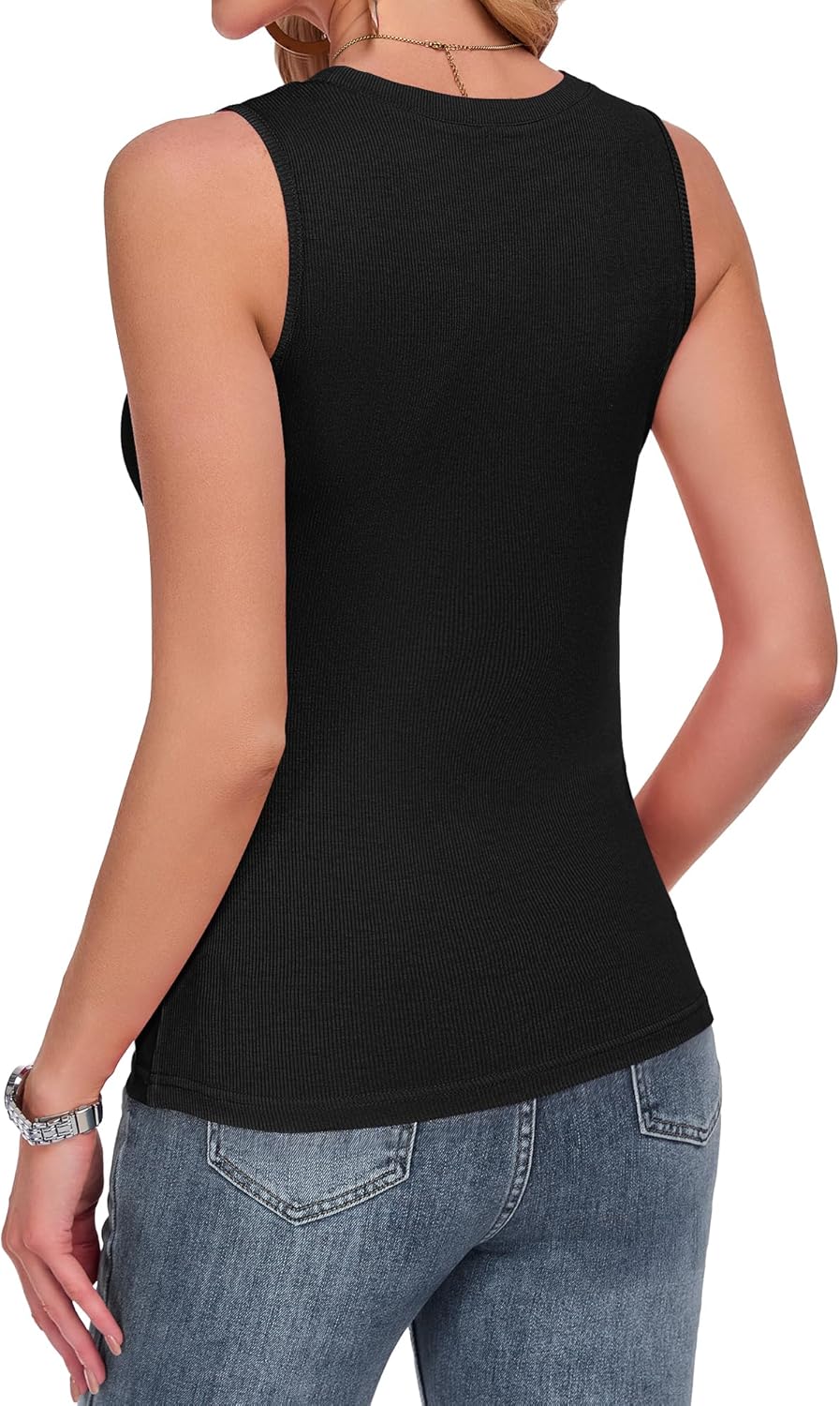 Thumbnail 3 de PLMOKEN Tank Top Damen Sommer Slim Fit Rippenstrick Rundhals - Ärmelloses Basic Oberteil
