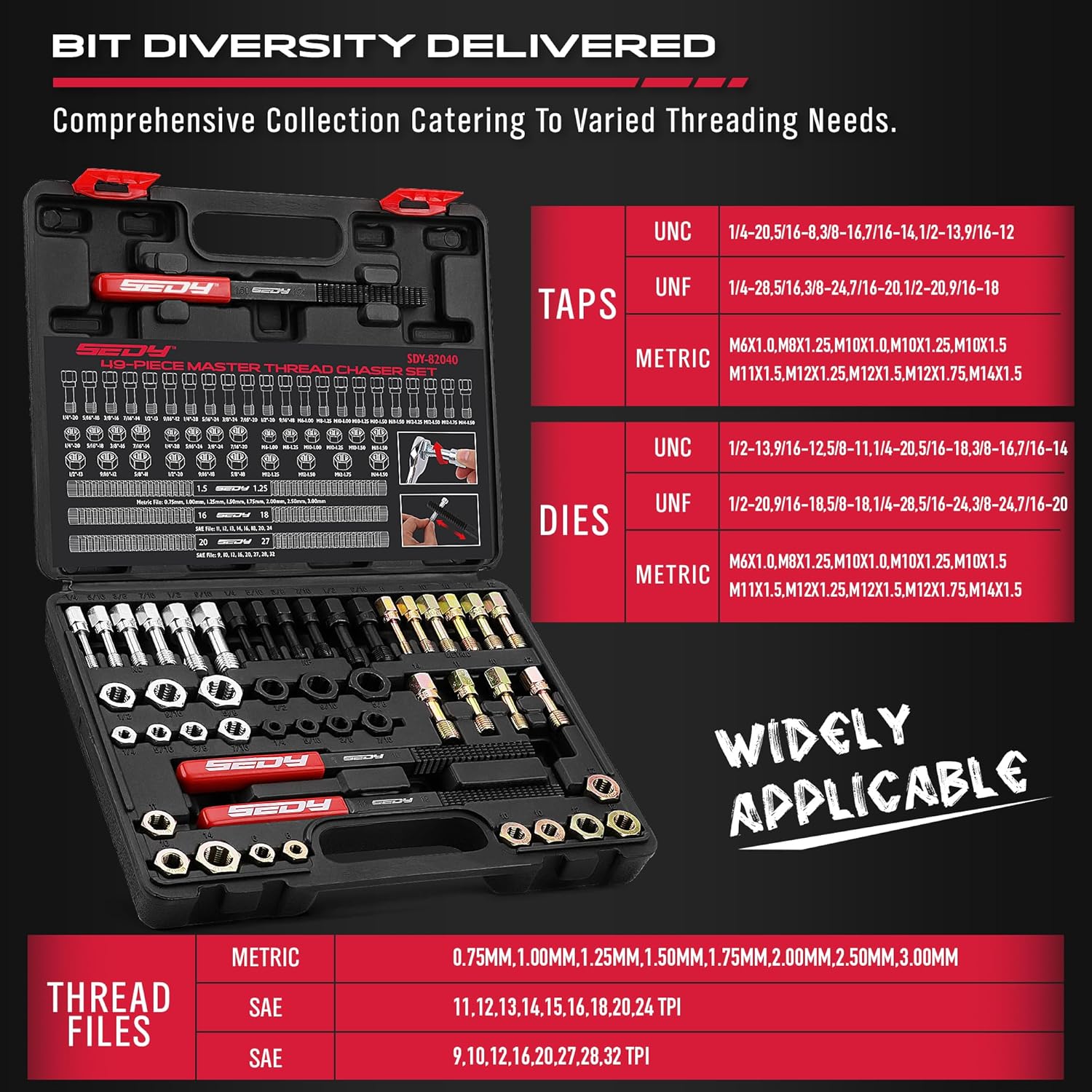 Thumbnail 3 de SEDY Thread Repair Thread Chaser Tool Set (49-Piece) for Metric & SAE Thread Cleaning