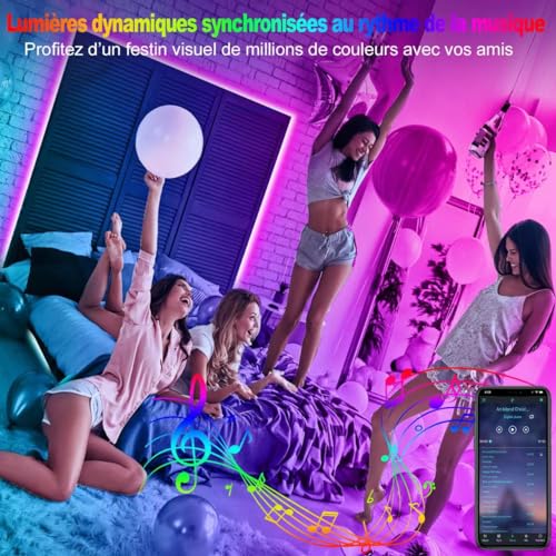 Detalle de Tenmiro Ruban Led 30m – Bande LED autocollante multicolore, contrôle APP et télécommande 44 touches