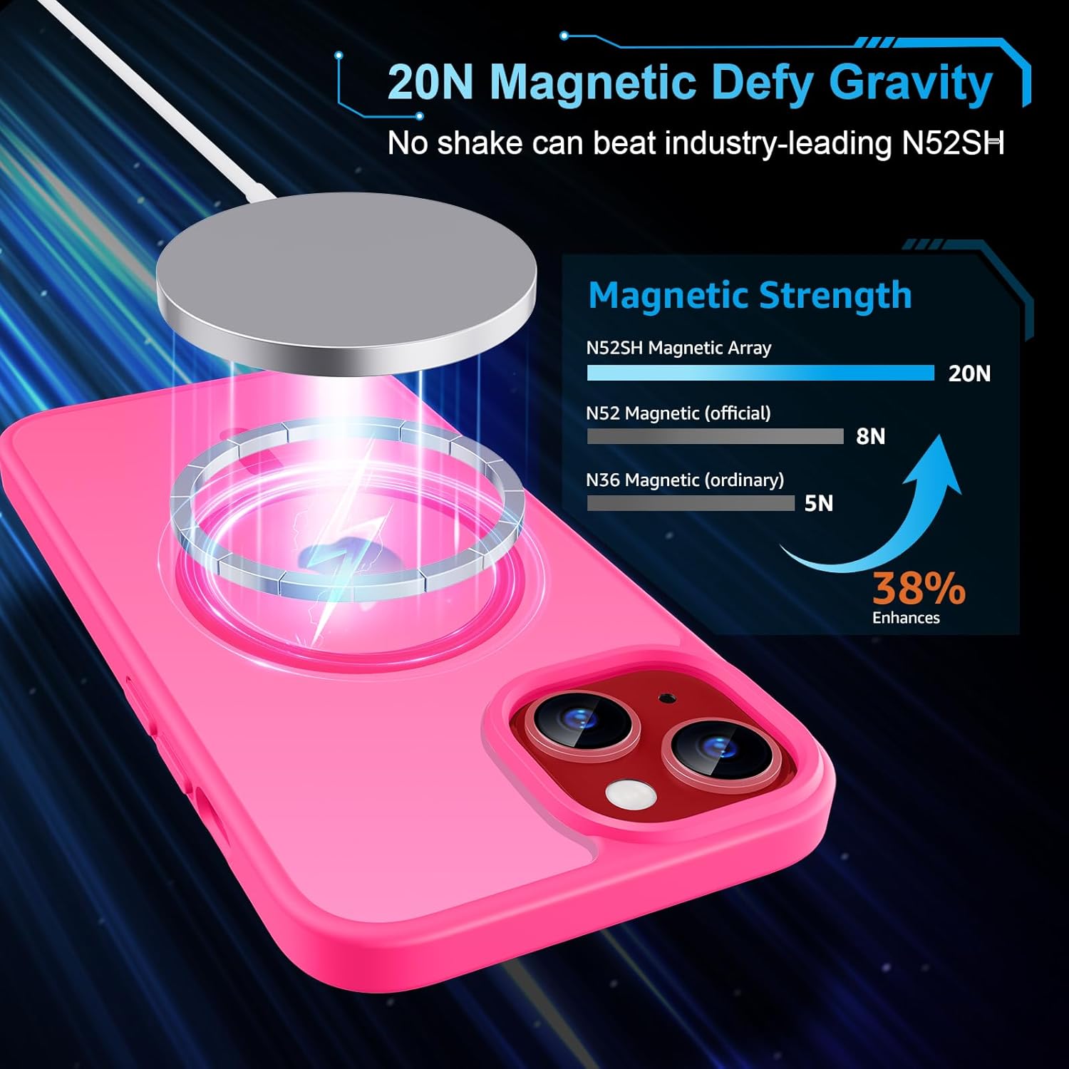 Thumbnail 2 de TQIAHF Magnetic Phone Case for iPhone 13 / iPhone 14 with 2 Tempered Glass Screen Protectors (MagSafe Compatible) – Rose Red