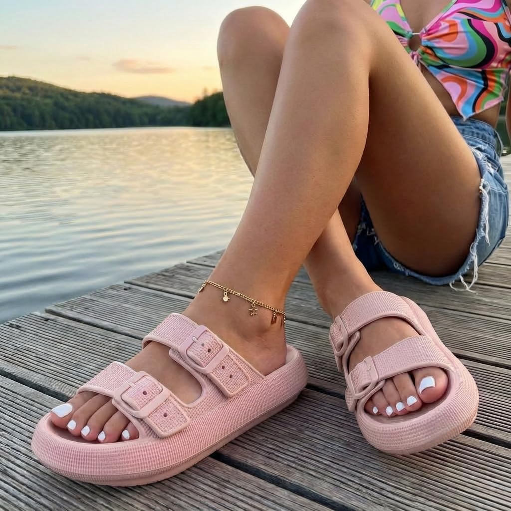 Detalle de CUSHIONAIRE Fame Pillow Recovery Sandals for Women: Adjustable, Waterproof EVA Cloud Slides