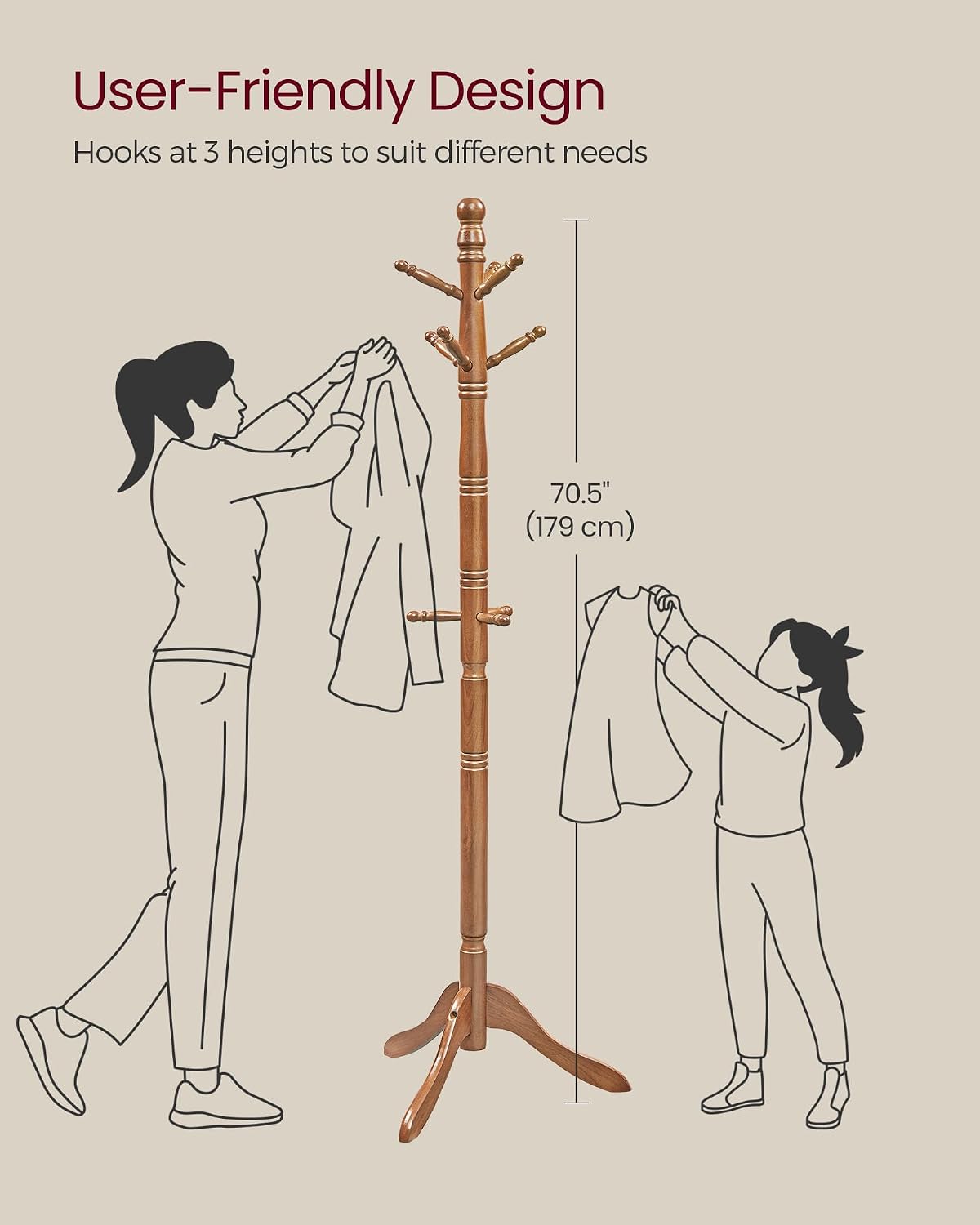 Thumbnail 4 de VASAGLE solid wood coat rack, rubberwood