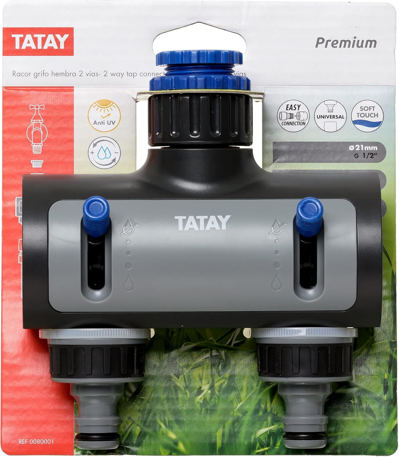 Thumbnail 1 de Tatay Premium 2 Way Hose Tap Universal Connector (Grey/Black) for 1/2", 3/4" and 1" taps