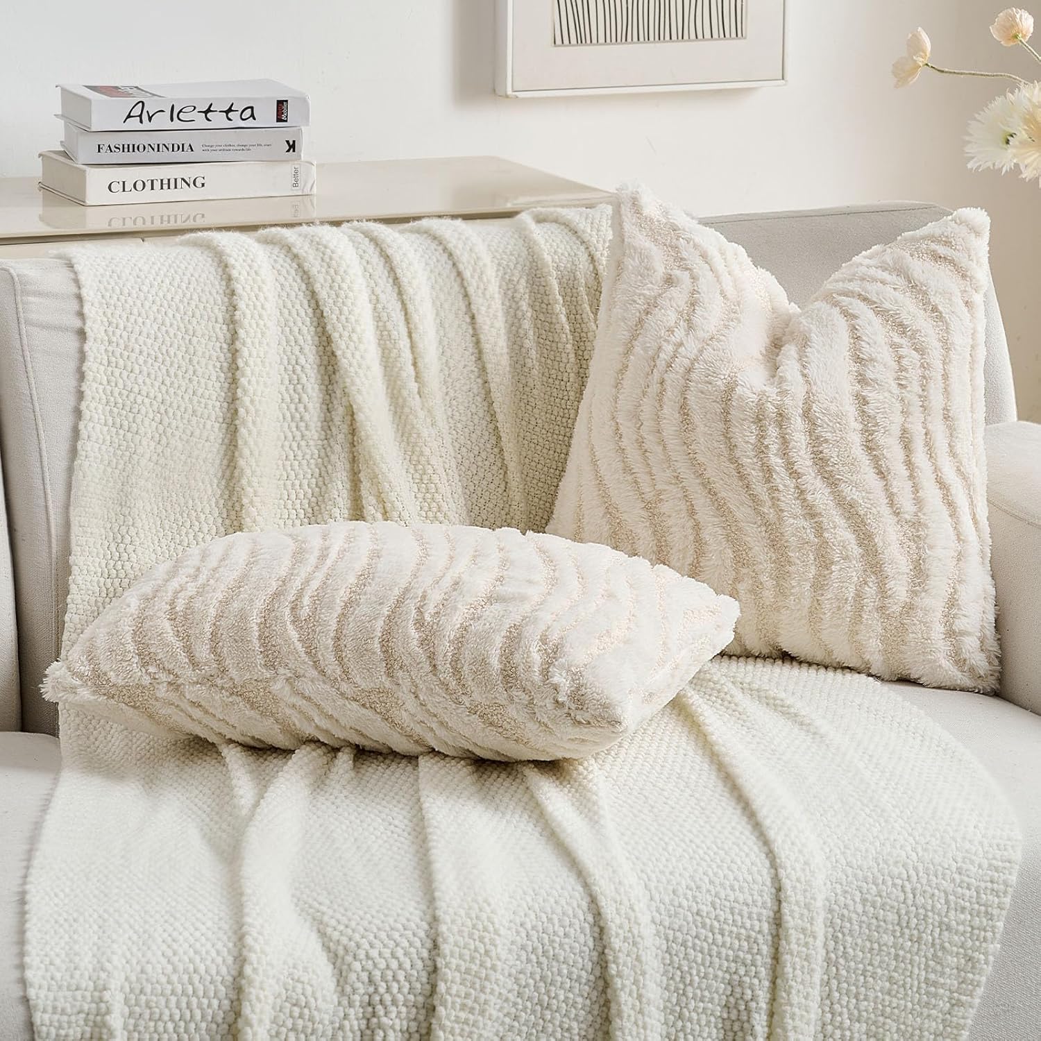 Detalle de Ystyle Lot de 2 Housses de Coussin 45x45 cm en Peluche Douce – Crème