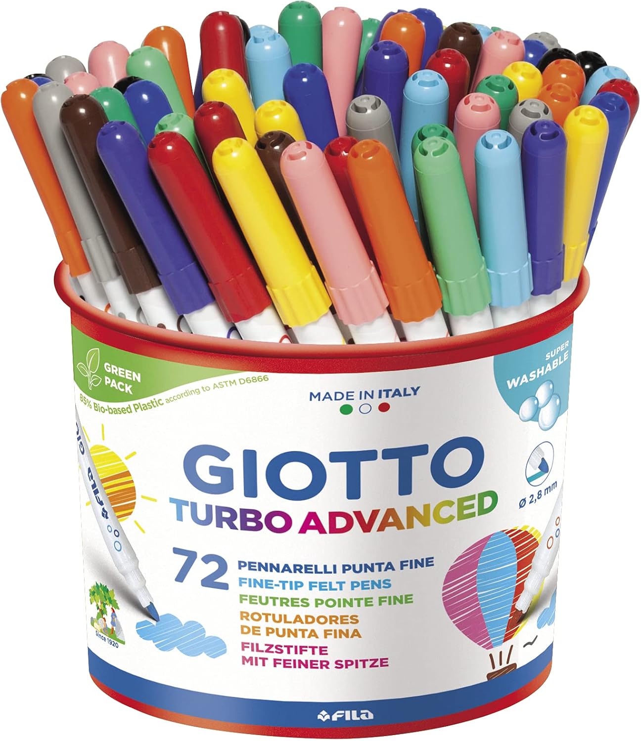 Detalle de Giotto 520303 - Giotto Turbo Advanced: Pennini lavabili a punta fine, barattolo da 72 pezzi