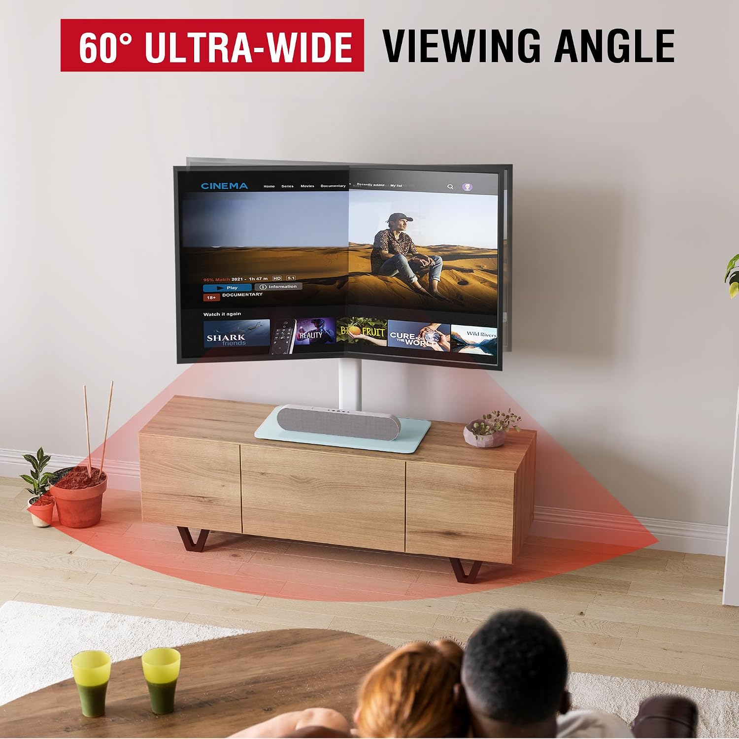 Thumbnail 1 de Swivel Universal TV Stand for 32-75 inch TVs with Tilt, 8-Level Height Adjustable Table Top Mount in White