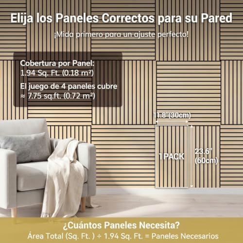 Detalle de TONOR 4 Pack Paneles Acústicos Decorativos de Roble 60x30 cm