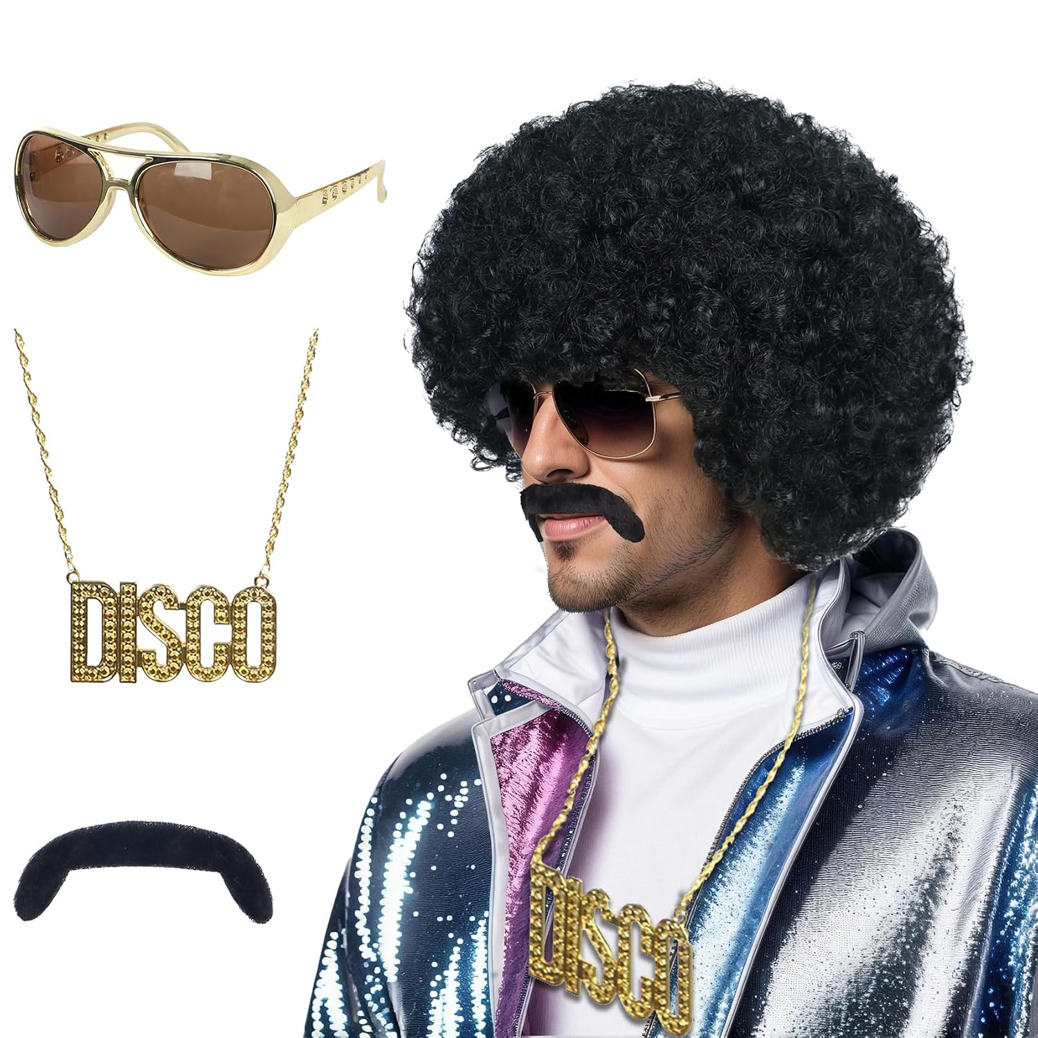 Thumbnail 4 de Yuehong Kurze Orange Fluffy Disco Afro Perücke
