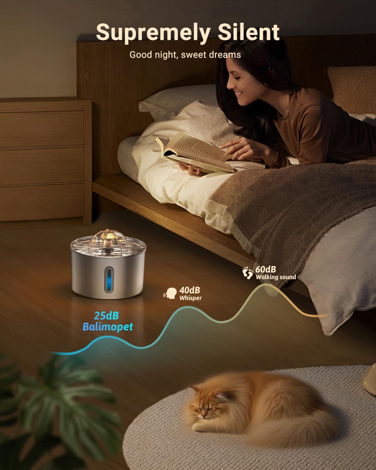 Detalle de BalimoPet Fontanella per gatti in acciaio inox 304 da 2,2 L con filtraggio quadruplo, pompa super silenziosa e LED