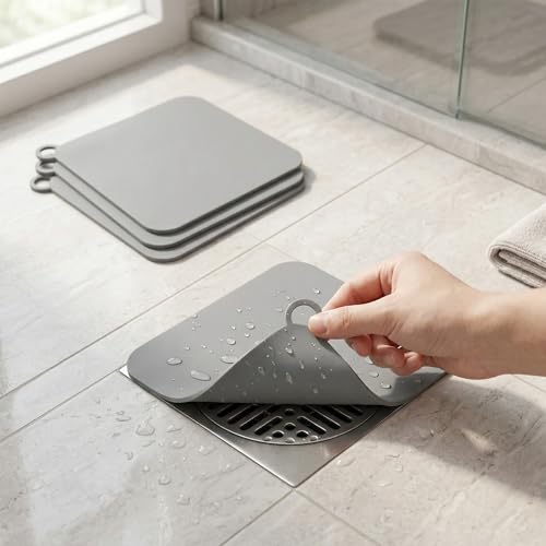 Detalle de YEDOUALE copri scarico doccia in silicone, set da 4, 20×20 e 12×12 cm