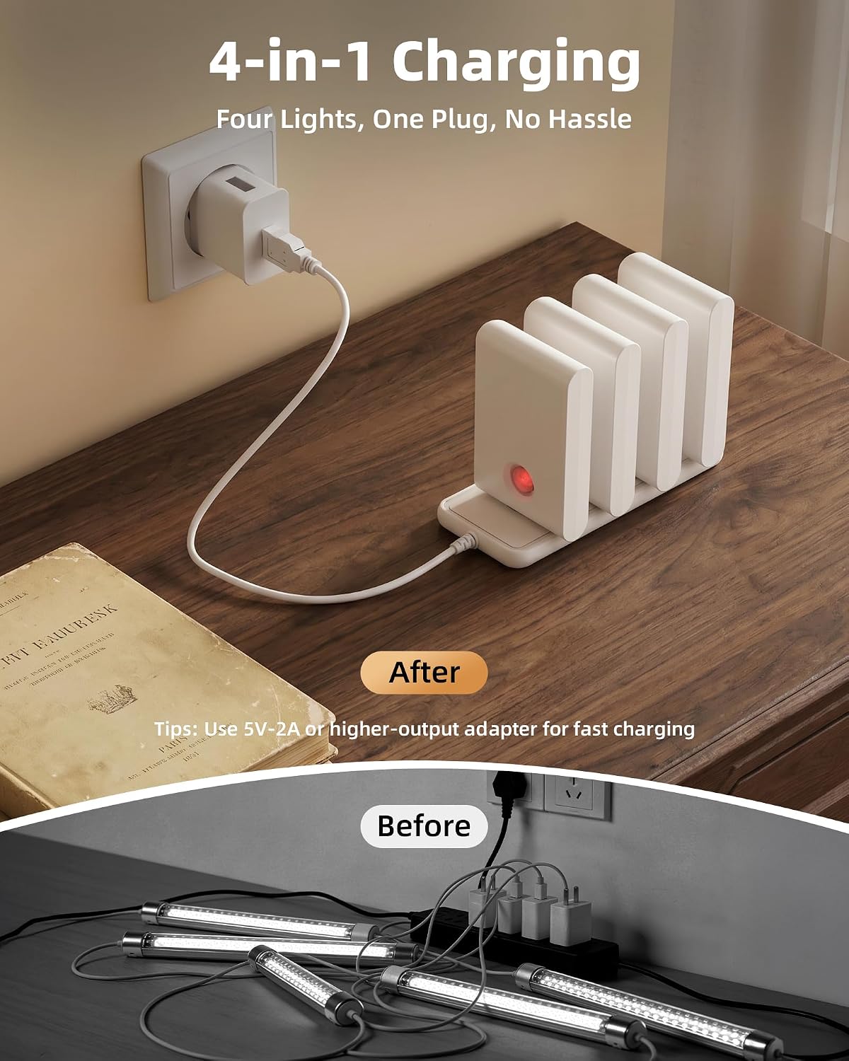 Detalle 2 de EZVALO NL01-Non-linked Motion Sensor Night Lights, 4-Pack, 1500mAh, 3000K
