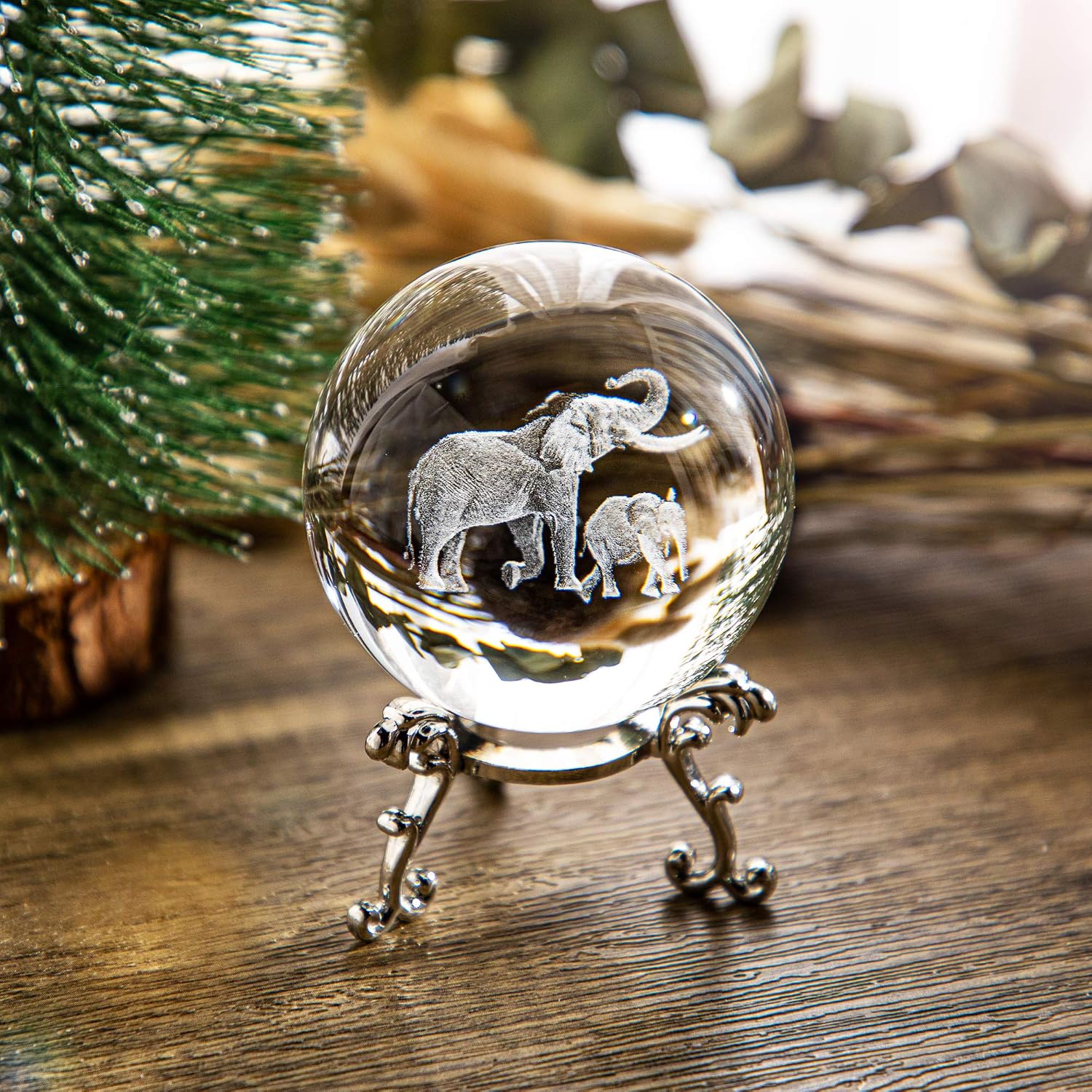 Thumbnail 4 de 60mm 3D Elephant crystal ball paperweight