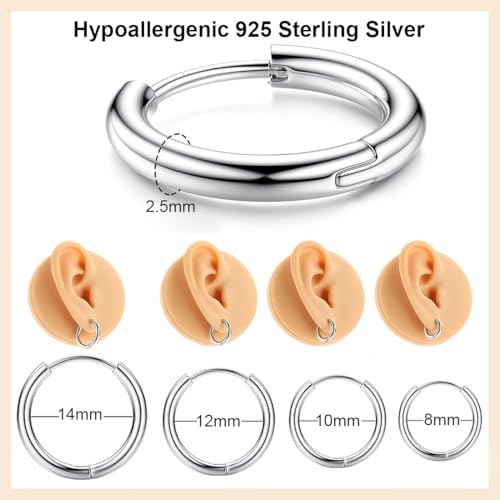 Thumbnail 1 de ZKGYUS set de 4 pares de pendientes de aro de plata (acero inoxidable) 8/10/12/14 mm