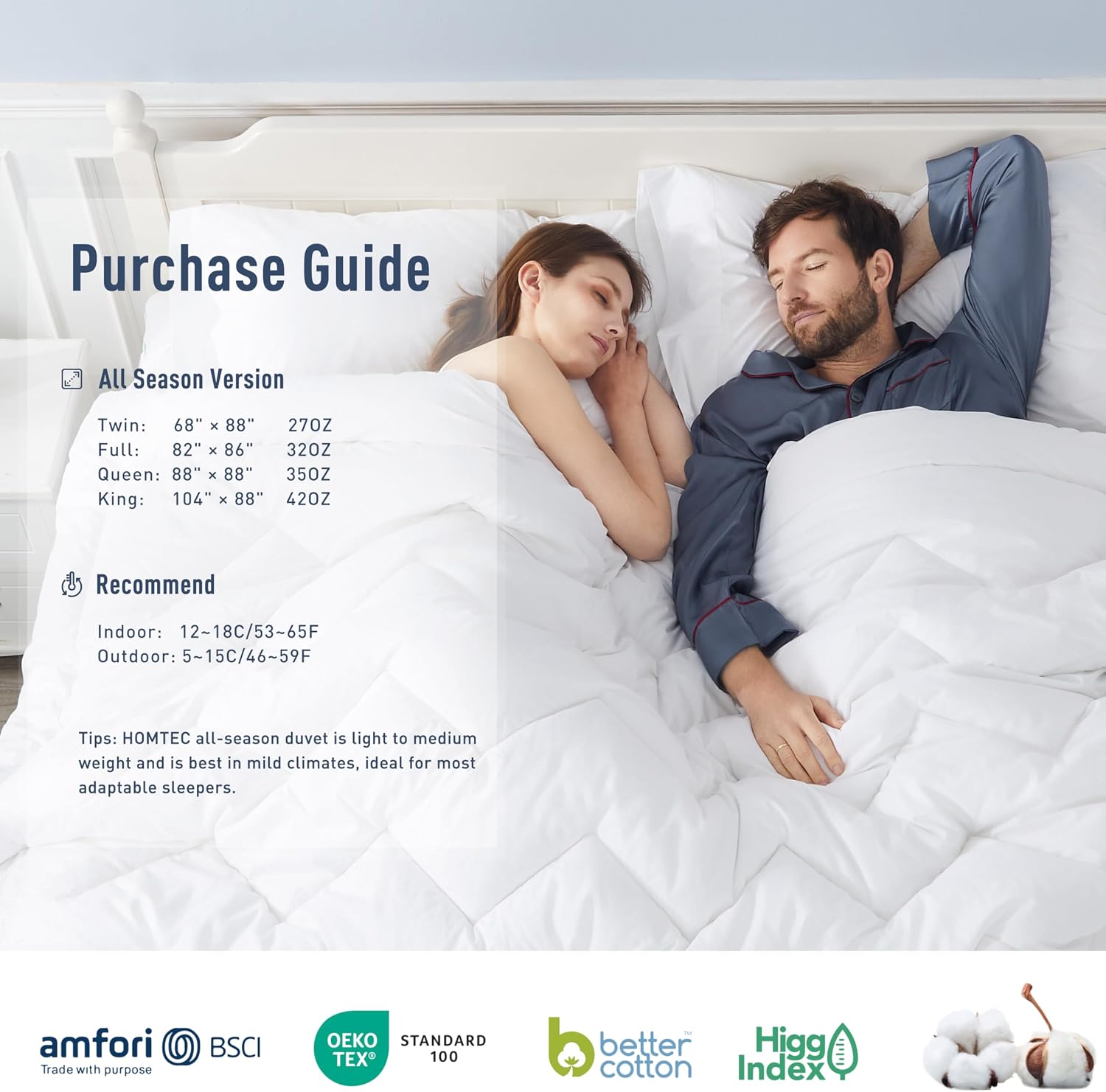 Detalle 2 de HOMTEC Duvet Insert Twin 100% Cotton Comforter