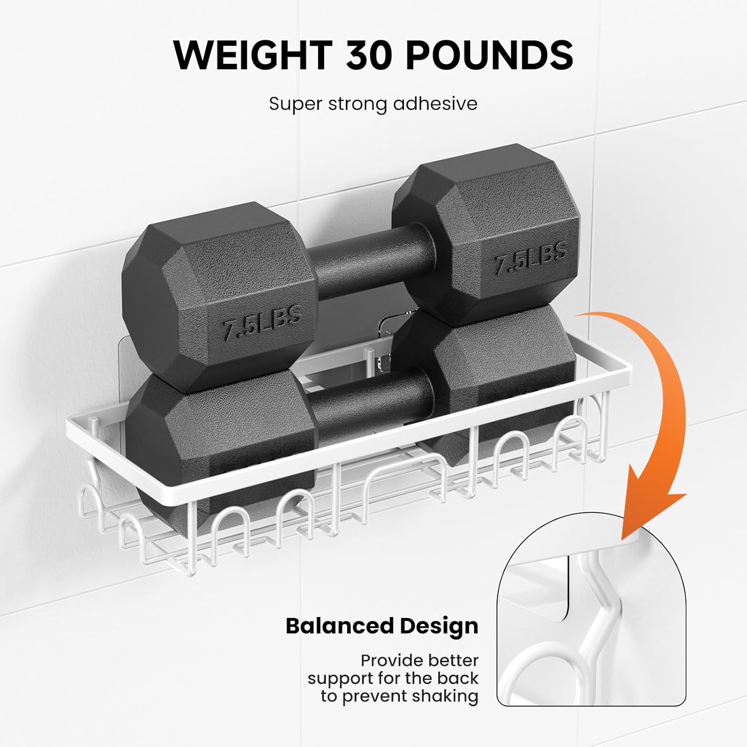 Detalle 2 de Deyhoc 5 Pack Rustproof Stainless Steel Shower Caddy with Adhesive - No Drilling