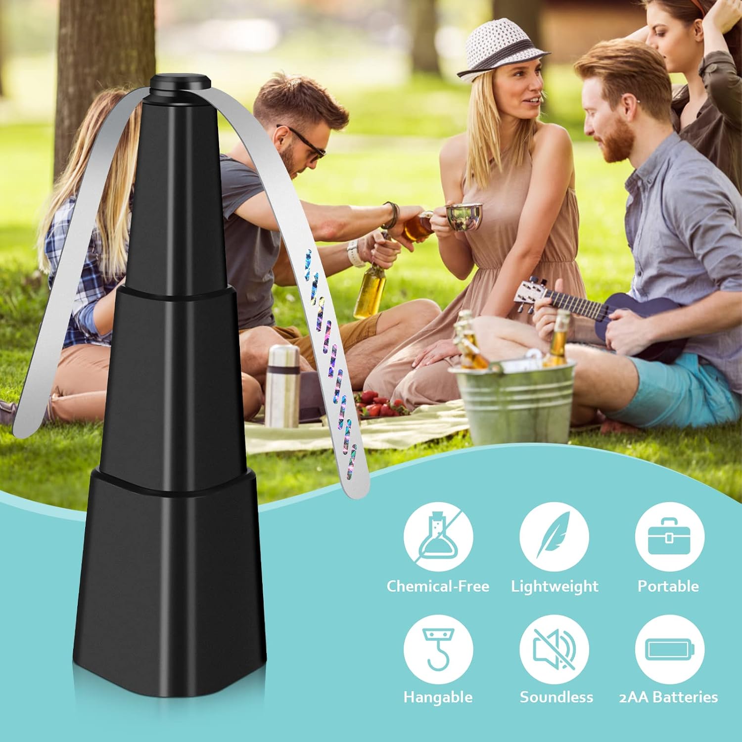 Detalle de Fly Fans for Tables – 4 Pack: Holographic Blade, Battery-Powered Fly Deterrents for Indoor & Outdoor use