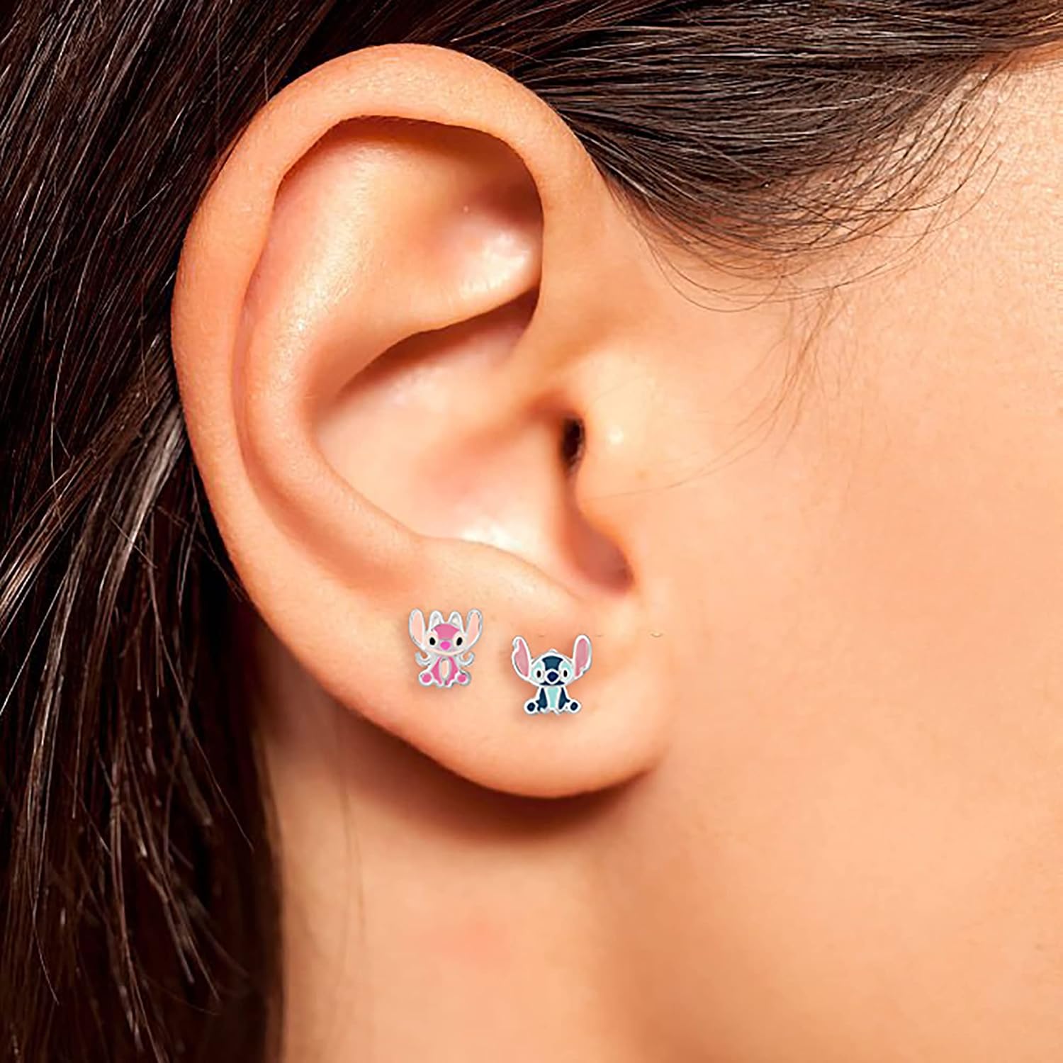 Detalle de Disney Jewelry Lilo & Stitch Boucles d'oreilles à tige — motif fleur et Stitch / ange et Stitch