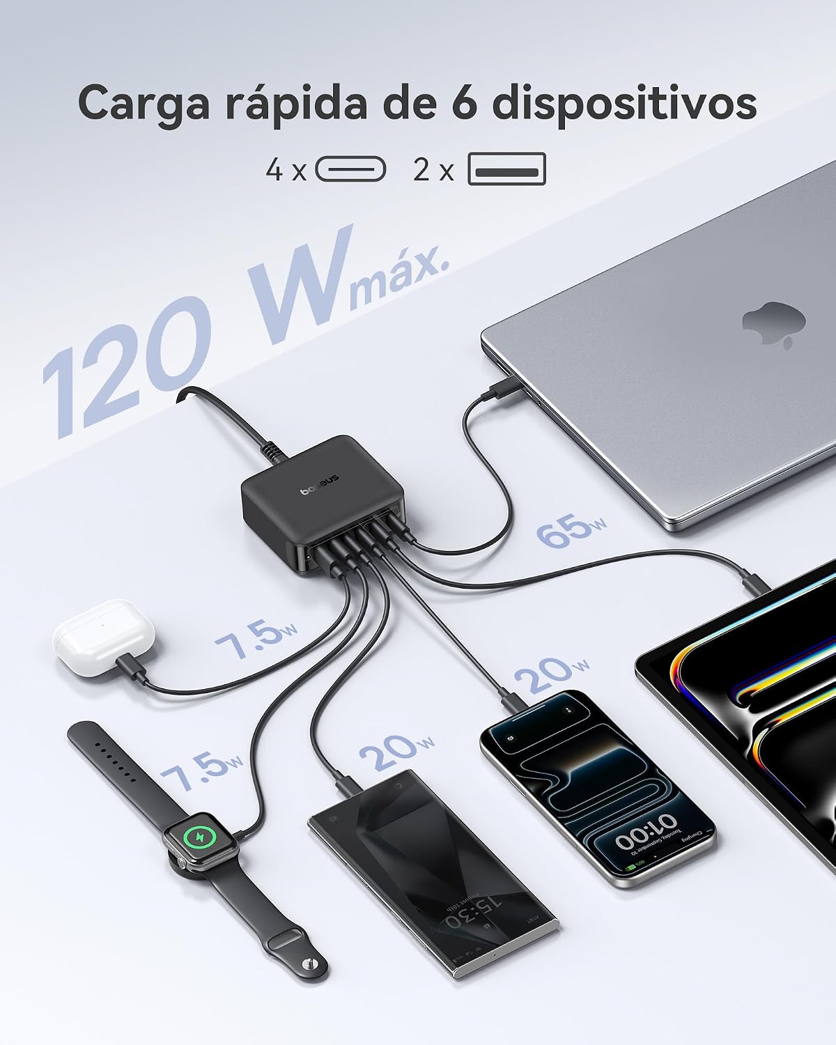 Thumbnail 1 de Baseus Cargador USB C 120W estación 6 puertos