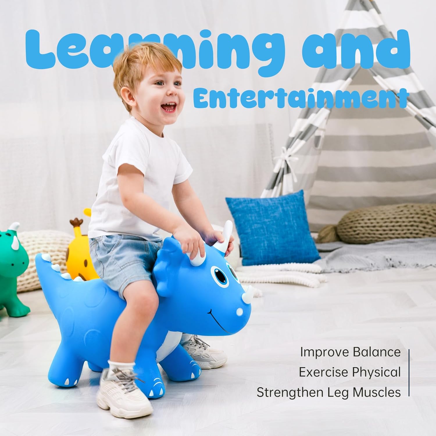Thumbnail 2 de EVERICH TOY Kids Dinosaur Bouncy Animal Toy — Inflatable Triceratops Ride-On Hopper (Ages 18 Months–6 Years)