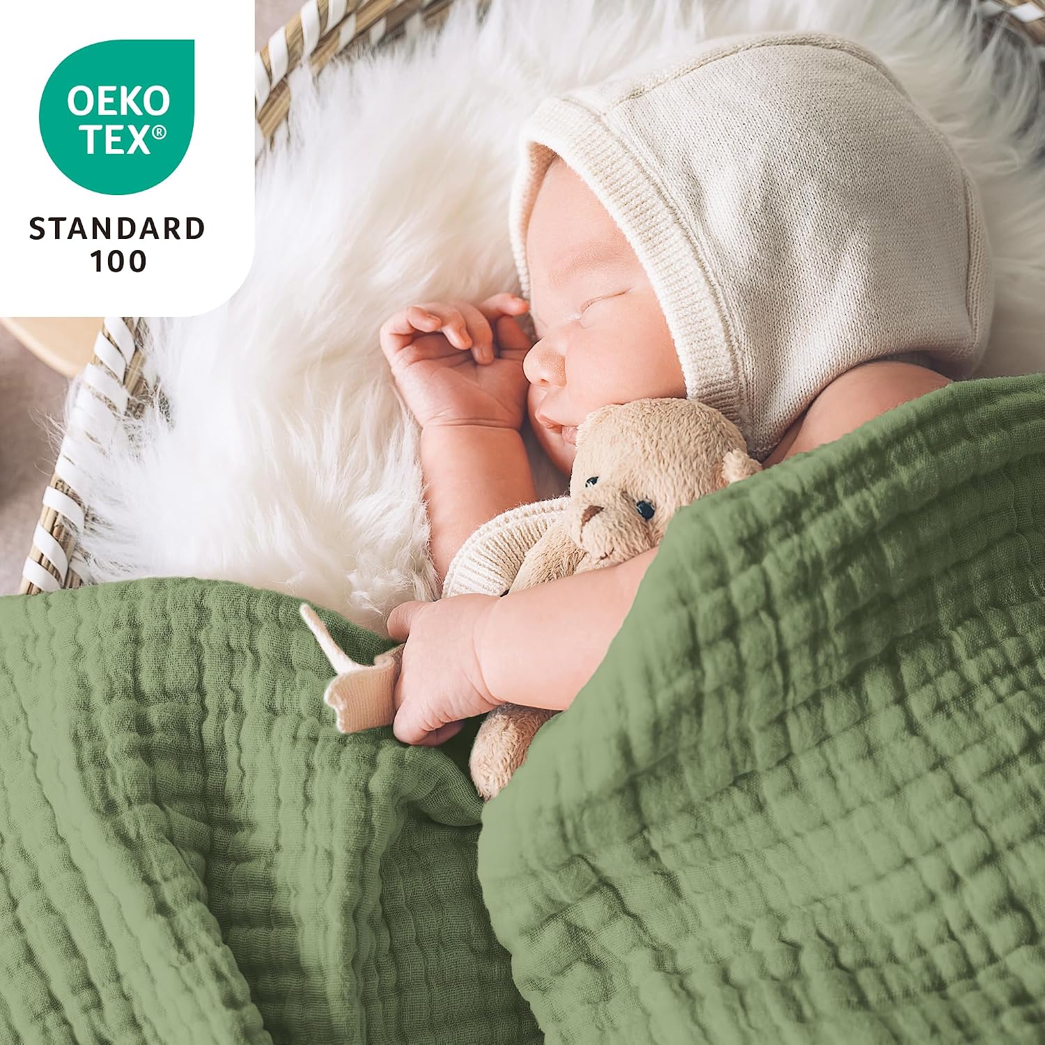 Detalle de Love's Cabin 100% Cotton Muslin Blanket (6-Layer) – Twin 60 x 80 Inches, Sage Green
