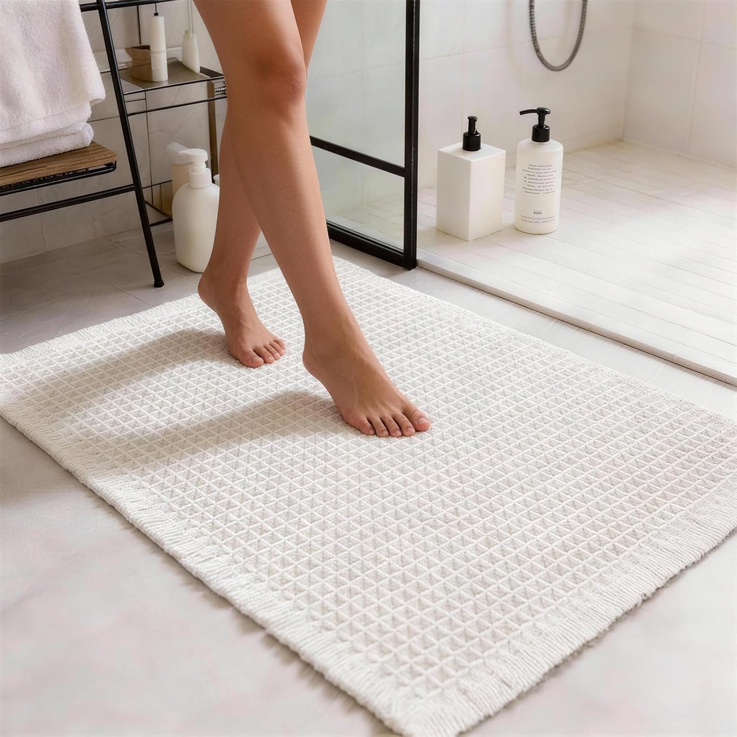 Thumbnail 1 de ZVFFDG Set of 2 Waffle Bath Rugs (Cream White) – Large Non-Slip, Ultra-Soft Absorbent Mats 17x24 and 18x30
