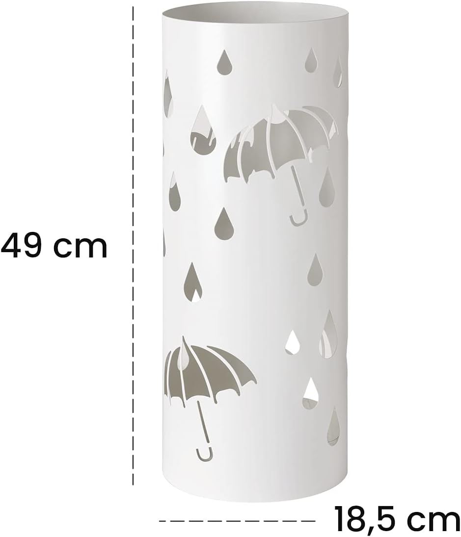 Thumbnail 1 de Baroni Home Portaombrelli Cilindrico in Metallo con Intagli a Forma di Pioggia e Ombrelli – Bianco, 18,5x18,5x49 cm