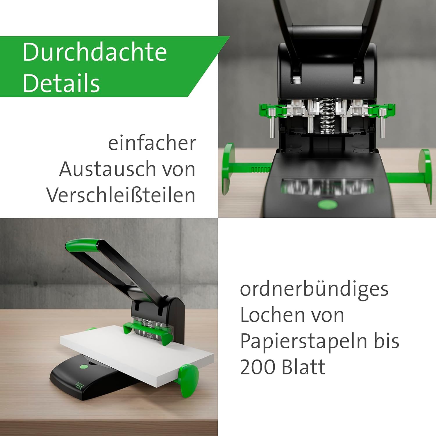 Detalle de Novus B 2200 re+new nachhaltiger Blocklocher – 2- oder 4-fach Lochung, 200 Blatt