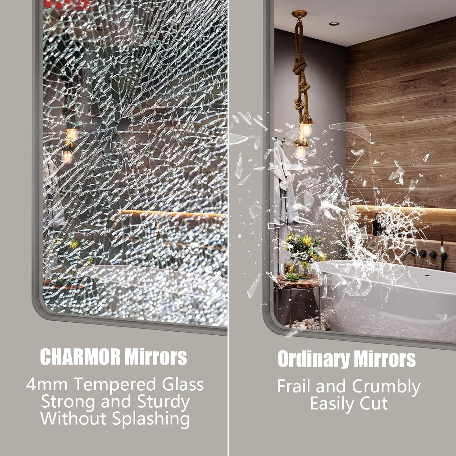 Detalle de CHARMOR 24x30 Inch Silver Bathroom Mirror with Brushed Aluminum Frame