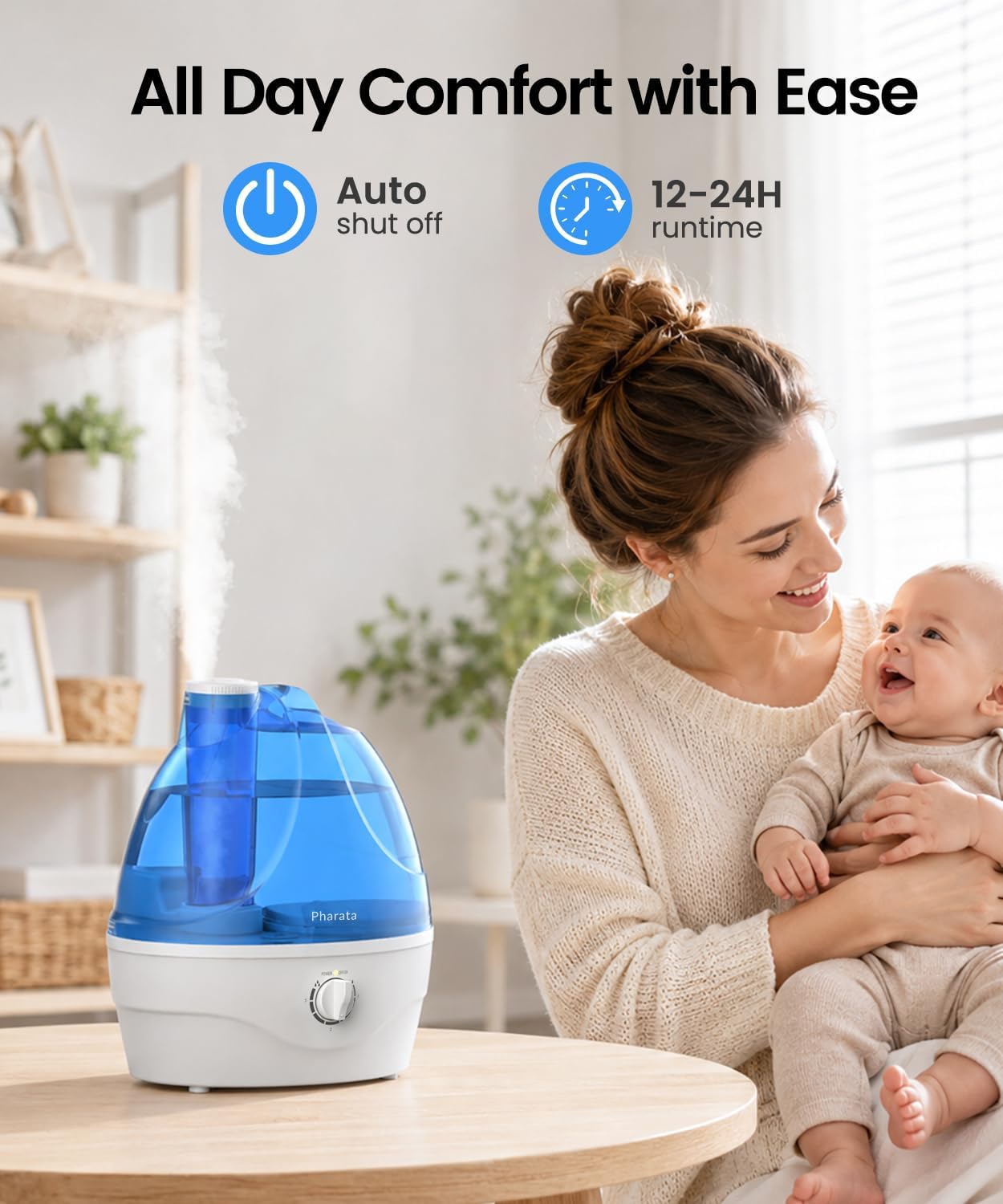 Detalle de Pharata 10020A Cool Mist Humidifier, 2.2 L, 360° Nozzle