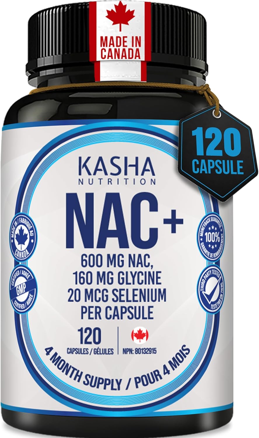 Detalle de KASHA NUTRITION NAC 600 mg Capsules with Glycine & Selenium, 120 Count