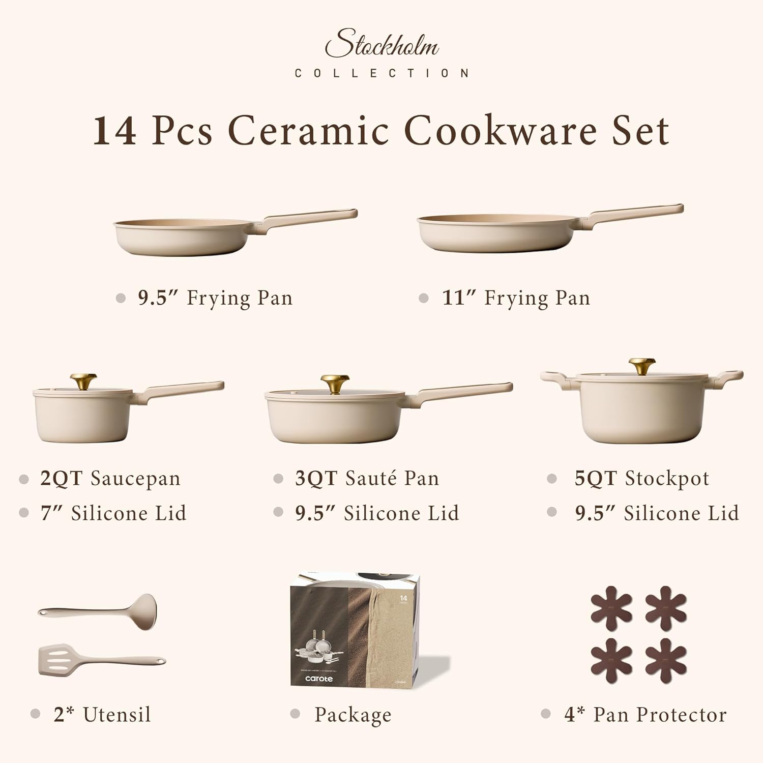 Thumbnail 1 de CAROTE Ceramic Cookware Set Nonstick, 14-Piece: Safe, Dishwasher-Friendly Pots and Pans for All Stovetops