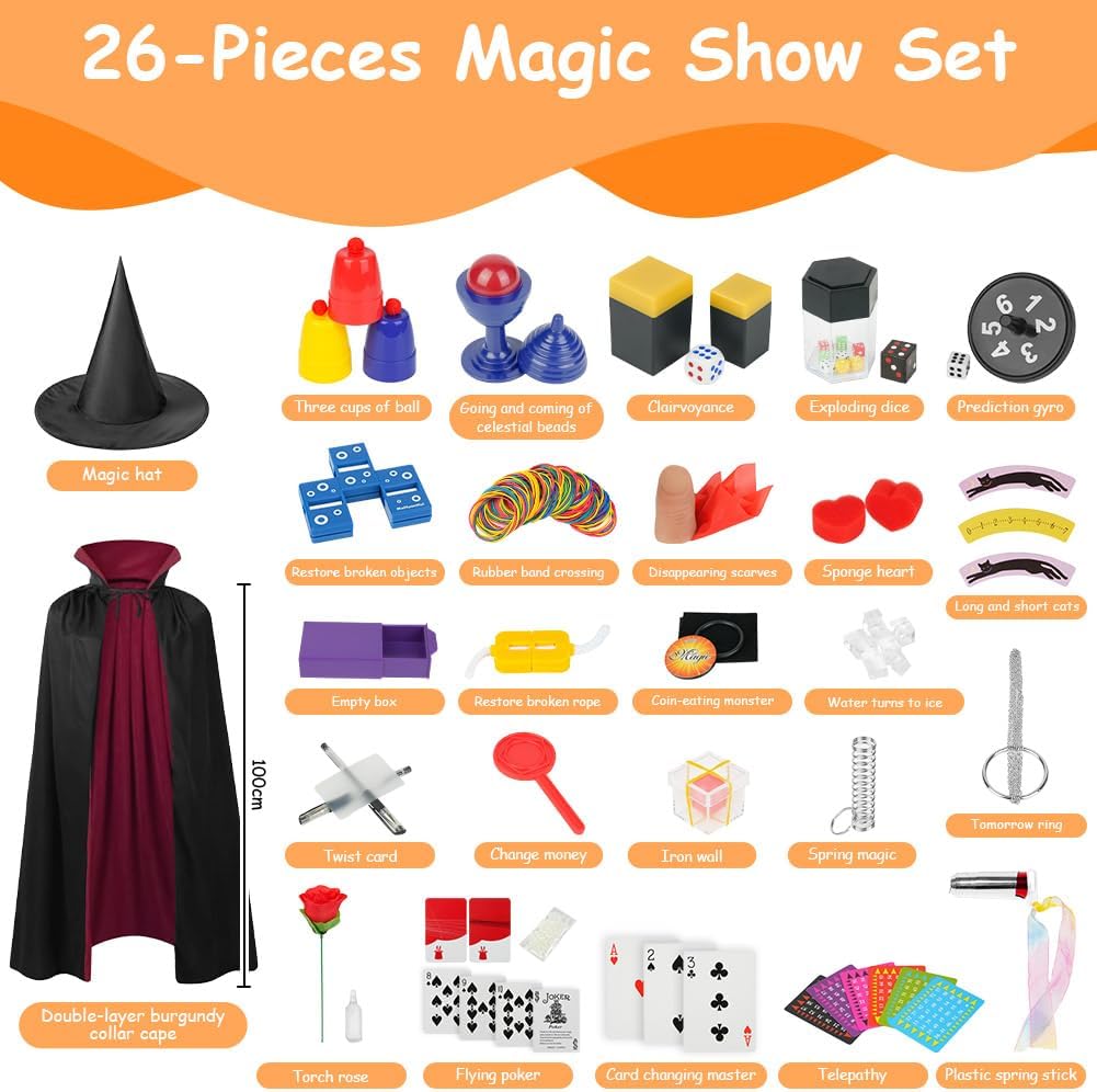 Detalle de OSDUE P2-MSDJFZ240828-FBA – zestaw magiczny, 24 sztuczki, kapelusz i peleryna