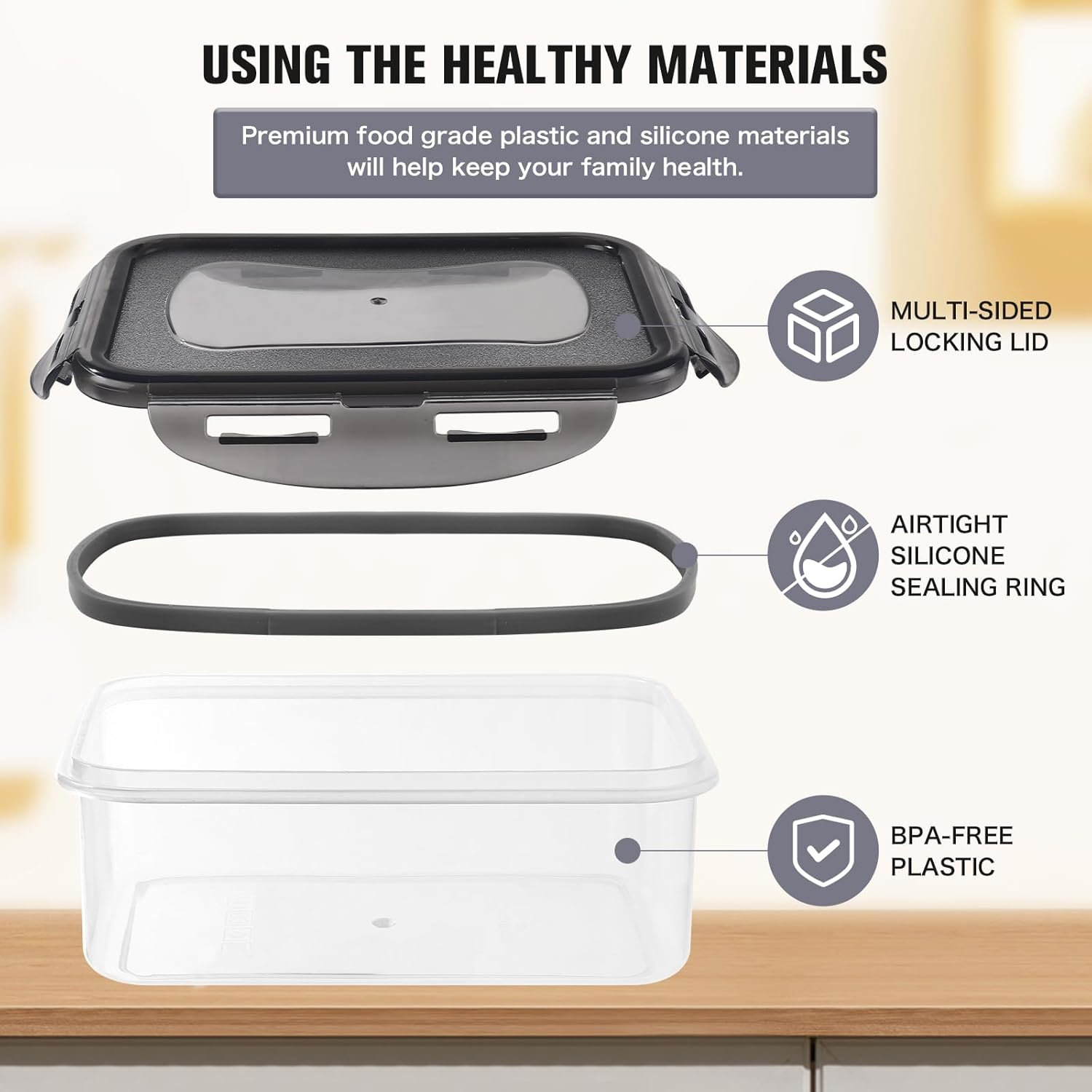 Detalle de Rainberg 20-Piece Food Storage Containers Set: Airtight, Leak-Proof and Stackable