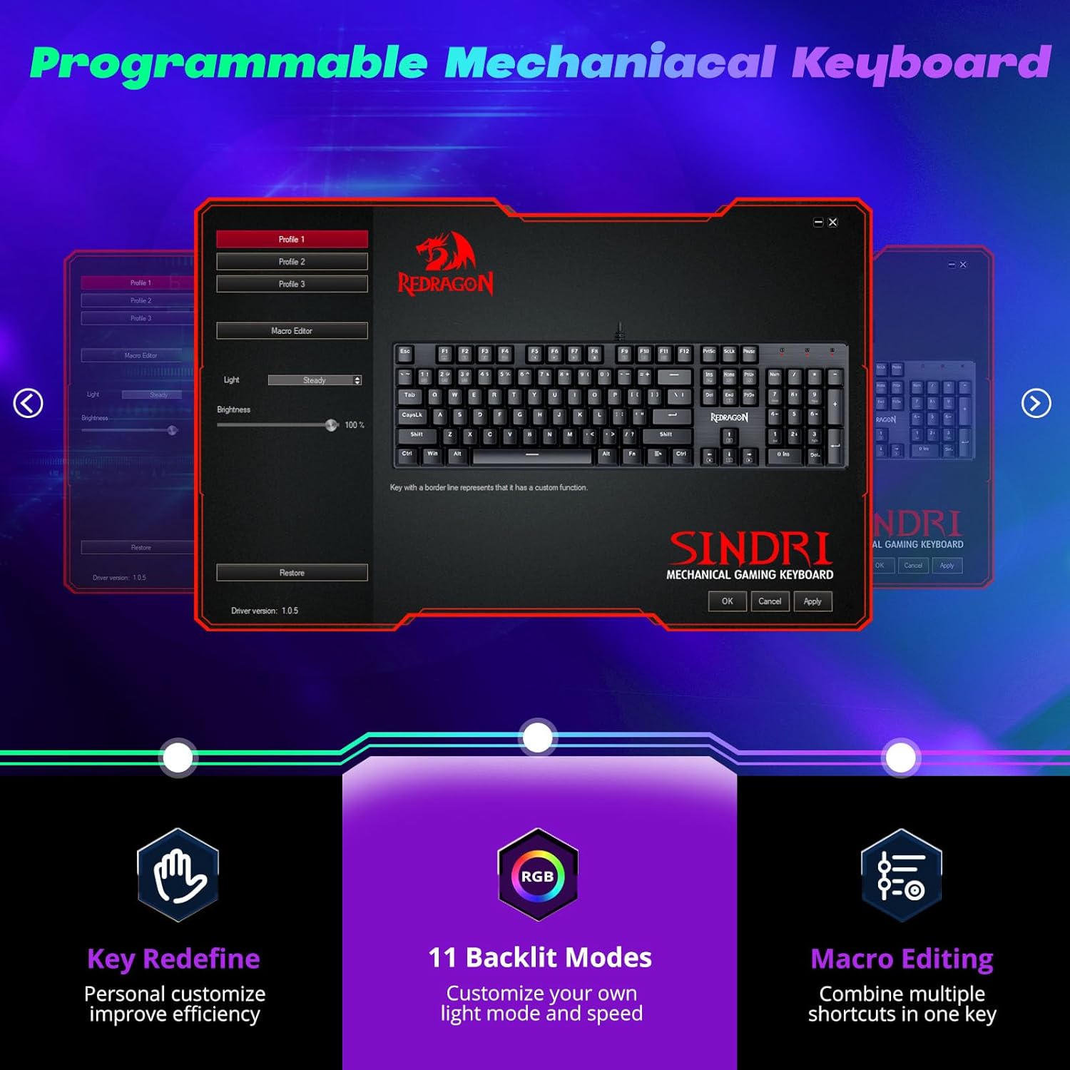 Thumbnail 3 de Redragon K671 Mechanical Keyboard 11 backlights ⌨