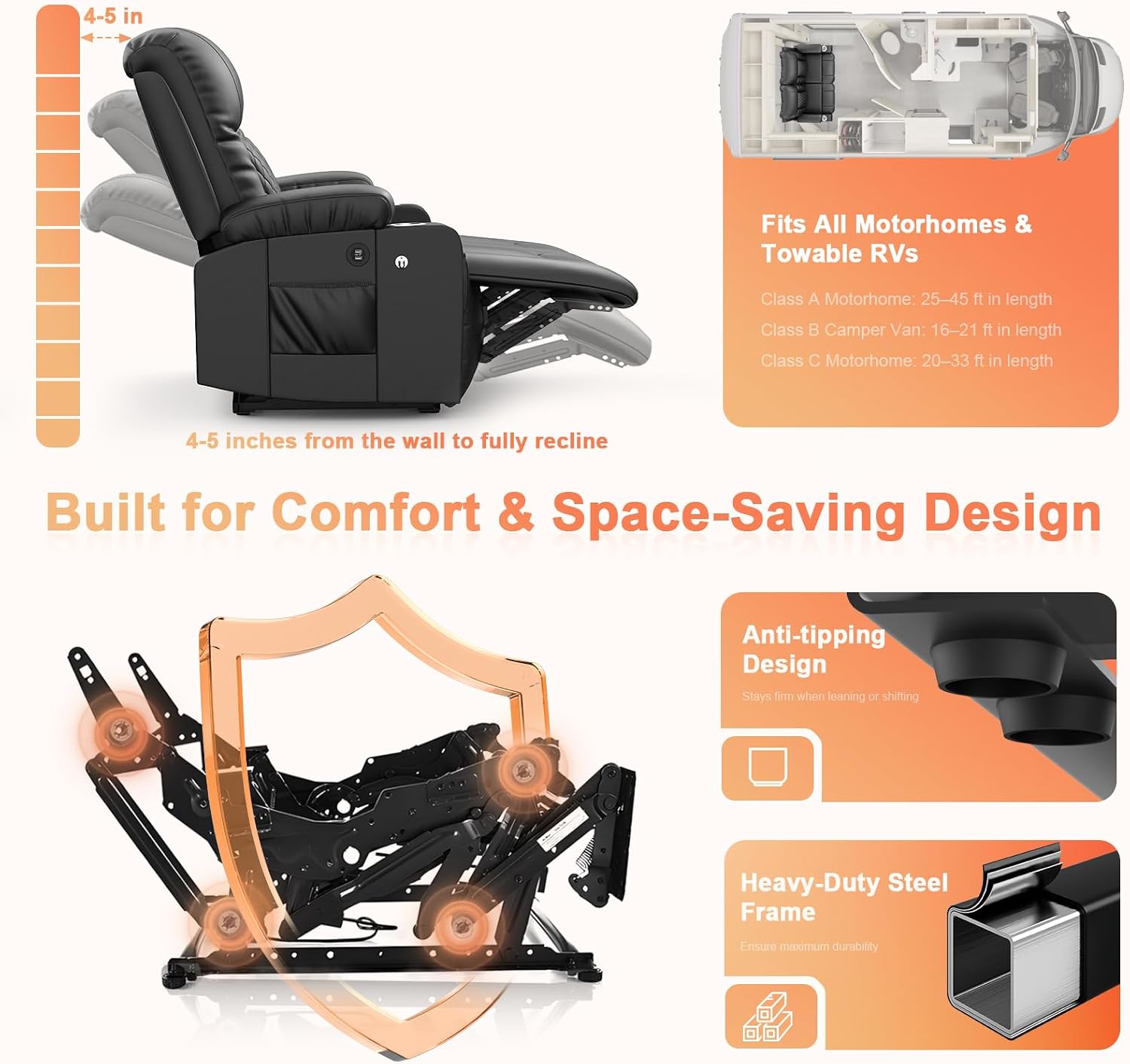 Detalle 2 de MOSGAT RV loveseat recliner in PU leather