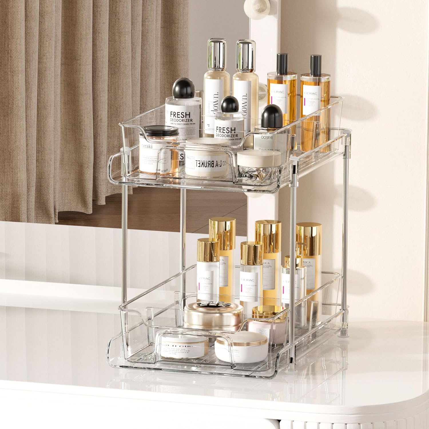 Thumbnail 5 de Vtopmart 4 Pack 2-Tier Pull-Out Under-Sink Organizers with Movable Dividers (Clear, Sliding Drawer Storage)