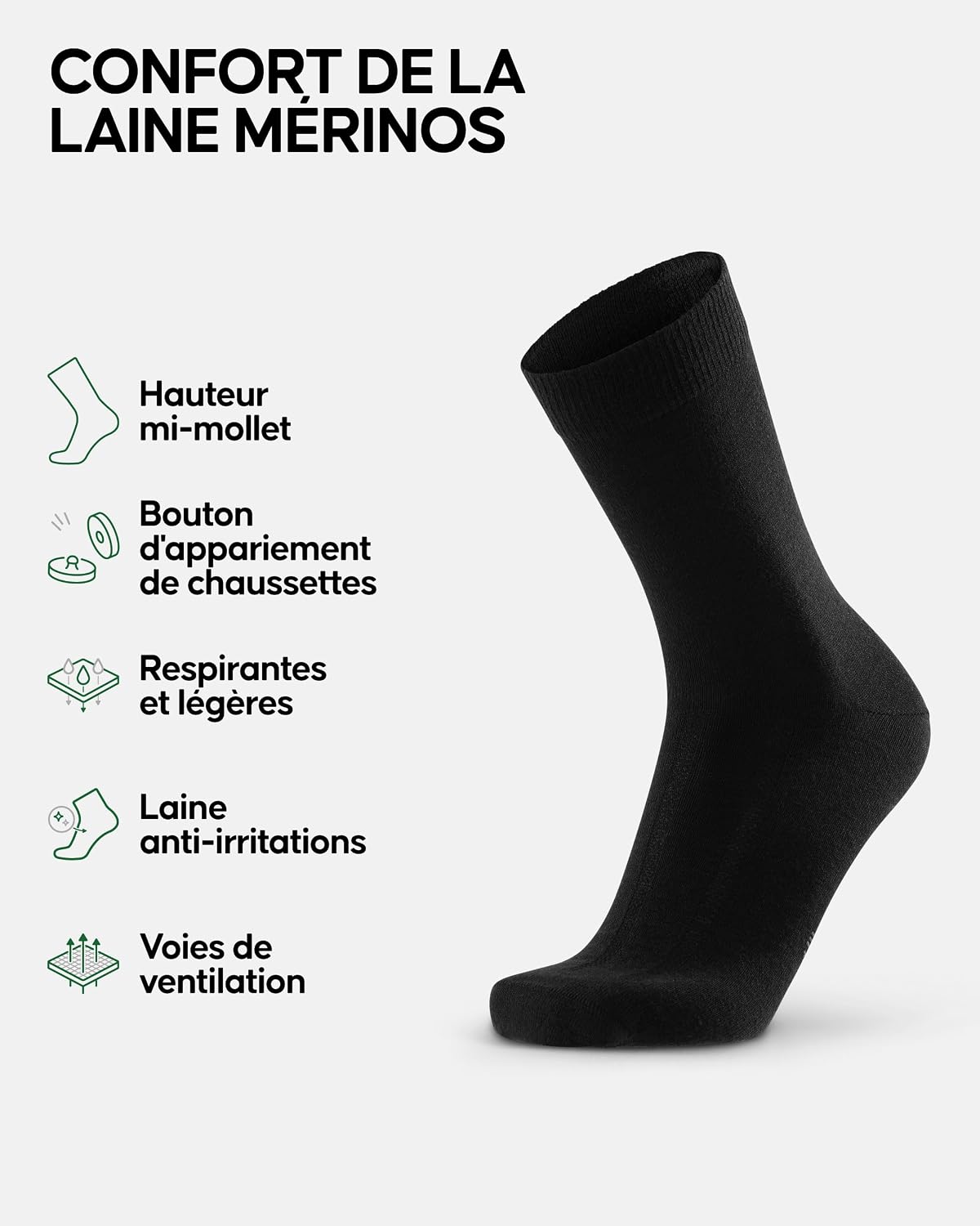 Thumbnail 1 de DANISH ENDURANCE Chaussettes en laine mérinos pour homme avec système de boutons – lot de 3 ou 5