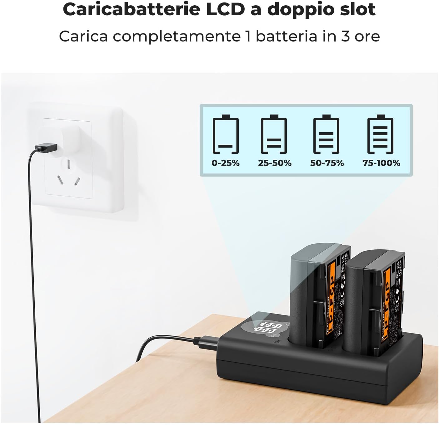 Detalle 2 de K&F CONCEPT LP-E6P Batteria 2400mAh per Canon