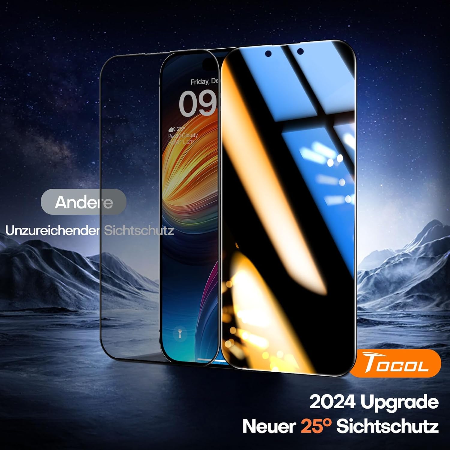 Detalle de TOCOL Privacy Displayschutz 25% für iPhone 13 Pro Max / iPhone 14 Plus – 2er-Pack, 9H Schutzglas mit automatischer Installation