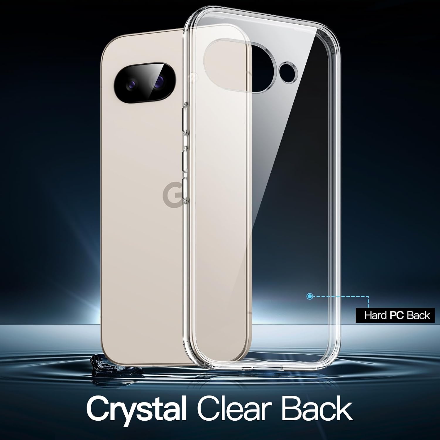 Detalle de JETech transparante beschermhoes voor Google Pixel 9a met TPU-bumper en PC-achterkant