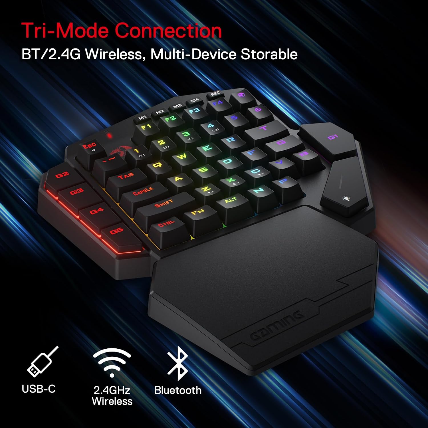 Detalle 2 de Redragon K585 DITI tastiera meccanica wireless 40% con 7 tasti macro, 2,4 GHz/RGB e poggiapolsi staccabile (US ANSI)