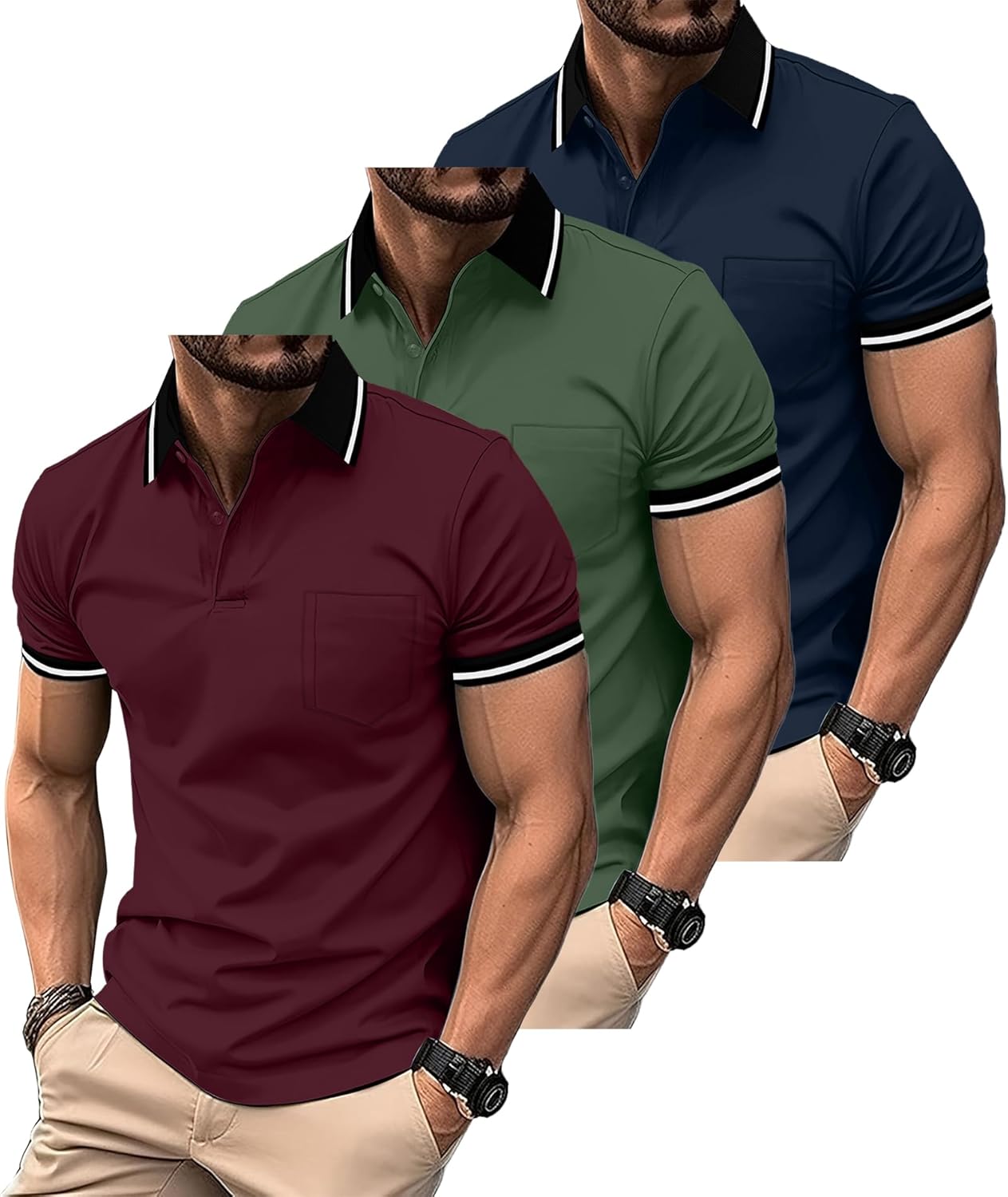 Detalle de SwissWell 3 Pack Mens Polo Shirts – Short Sleeve Breathable Polo Tops for Golf, Tennis and Everyday Wear