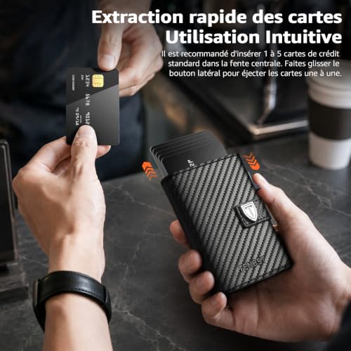 Detalle 1 de TENBST Portefeuille homme ultra-fin en microfibre, blocage RFID, noir et orange