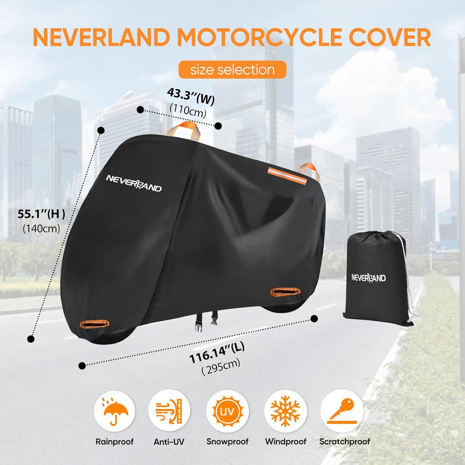 Thumbnail 1 de NEVERLAND Wasserdichte Motorrad-Abdeckplane (XXXL) 295x110x140 cm, 210D Oxford – Outdoor & Garage