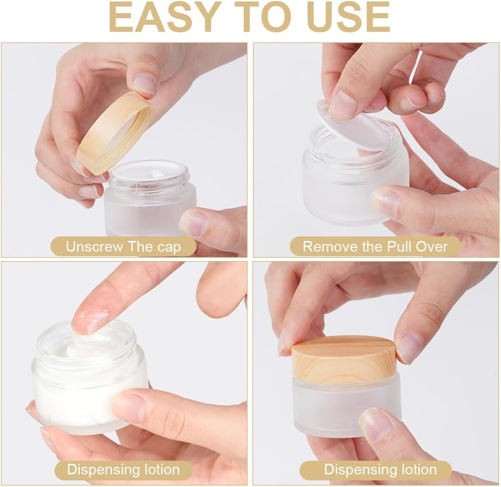 Detalle de HOTUT Pot de Crème Vide en Verre – Lot de 6 pots 30 ml, verre amber et étanche pourCosmétiques en voyage