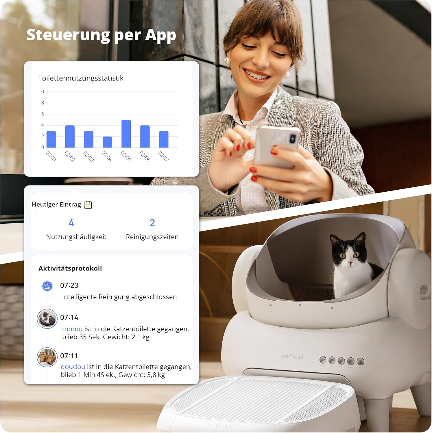 Detalle de Neakasa M1 Plus Lite – Selbstreinigende Katzentoilette mit Open-Top Design (XXL Kapazität) und App-Steuerung