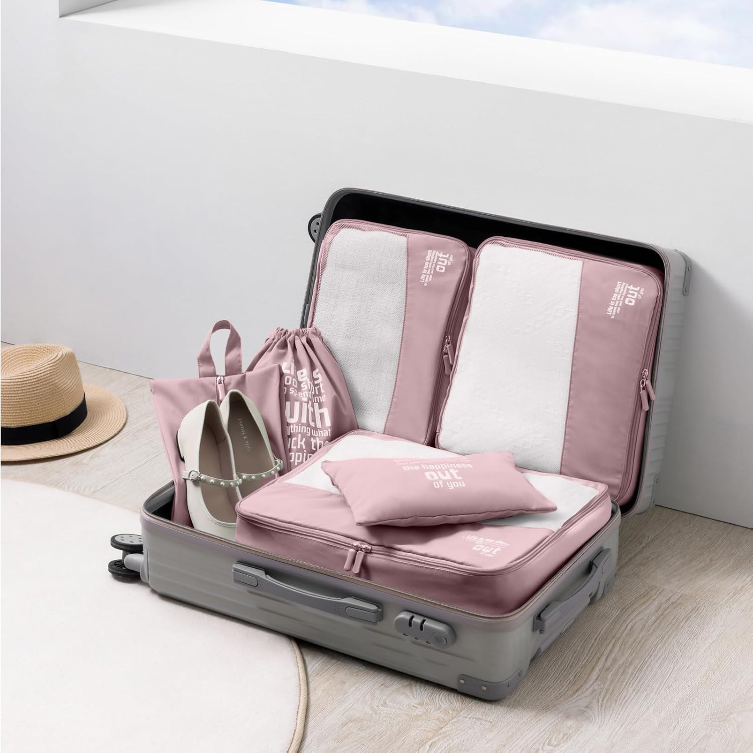 Detalle de MURISE Packing Cubes (8 ou 6 pièces) – Organisateur de valise en tissu imperméable